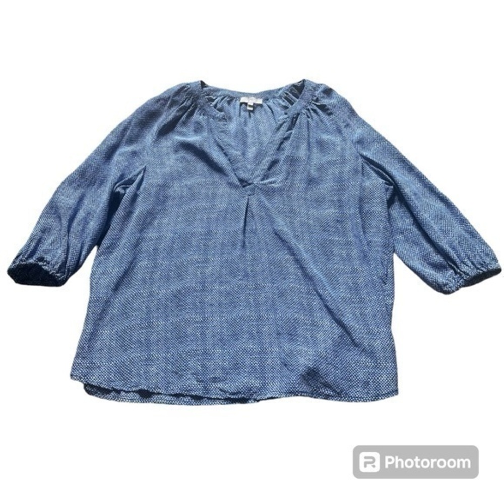Joie 100% Silk blue dot pattern 3/4 sleeves blouse shirt